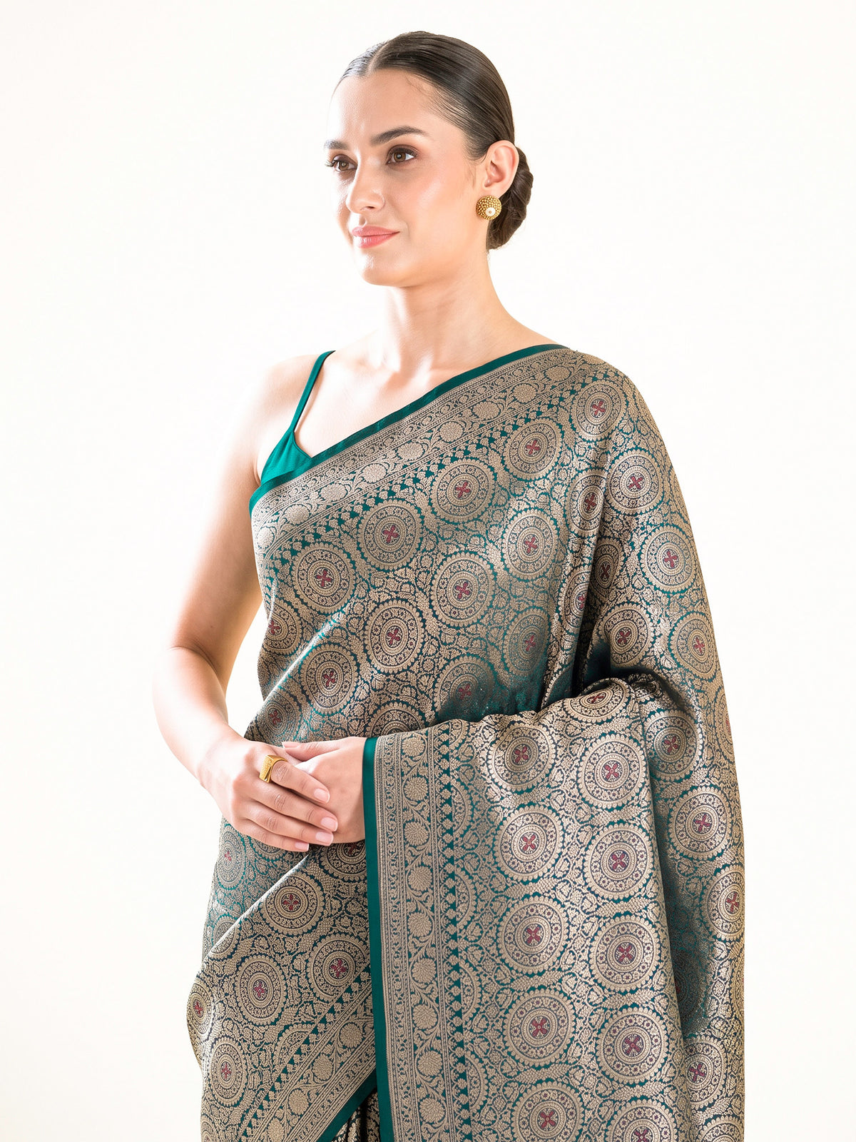 Bottle Green Meenakari Silk Zari Brocade Handloom Banarasi Saree - Sacred Weaves