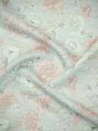 Sea Green Printed Cotton Handloom Banarasi Suit - Sacred Weavea