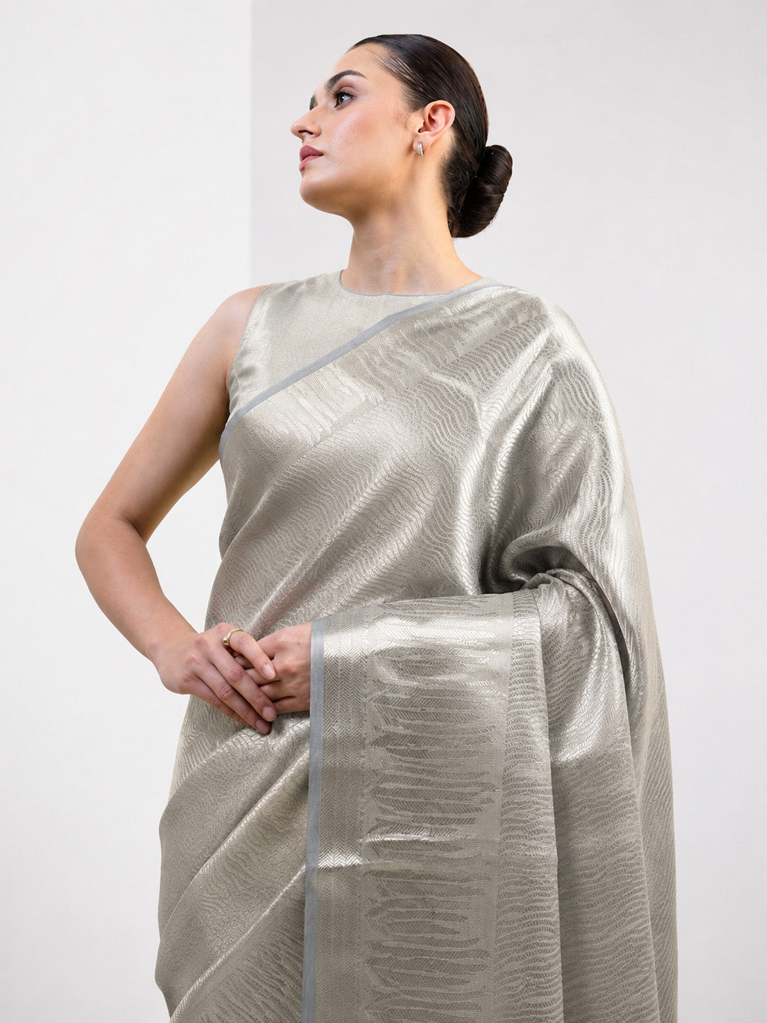 Pastel Sky-blue Tissue Brocade Handloom Banarasi Saree - Sacred Weaves