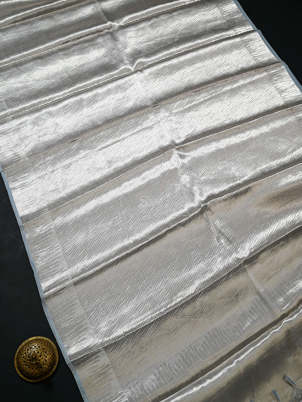 Pastel Sky-blue Tissue Brocade Handloom Banarasi Saree - Sacred Weaves