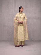 Beige Meenakari Booti Katan Silk Handloom Banarasi Suit - Sacred Weaves
