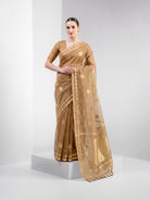 Dark Beige Boota Organza Handloom Banarasi Saree - Sacred Weaves
