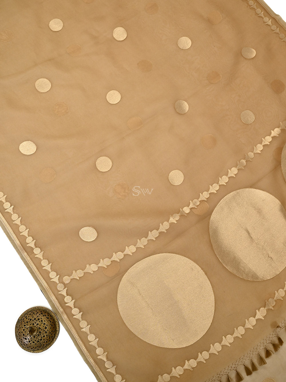 Dark Beige Boota Organza Handloom Banarasi Saree - Sacred Weaves