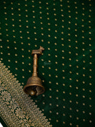 Bottle Green Zari Booti Crepe Silk Handloom Banarasi Saree - Sacred Weaves