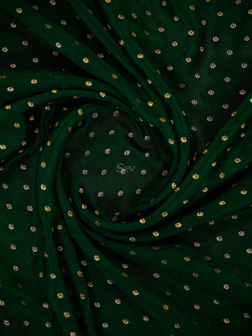 Bottle Green Zari Booti Crepe Silk Handloom Banarasi Saree - Sacred Weaves