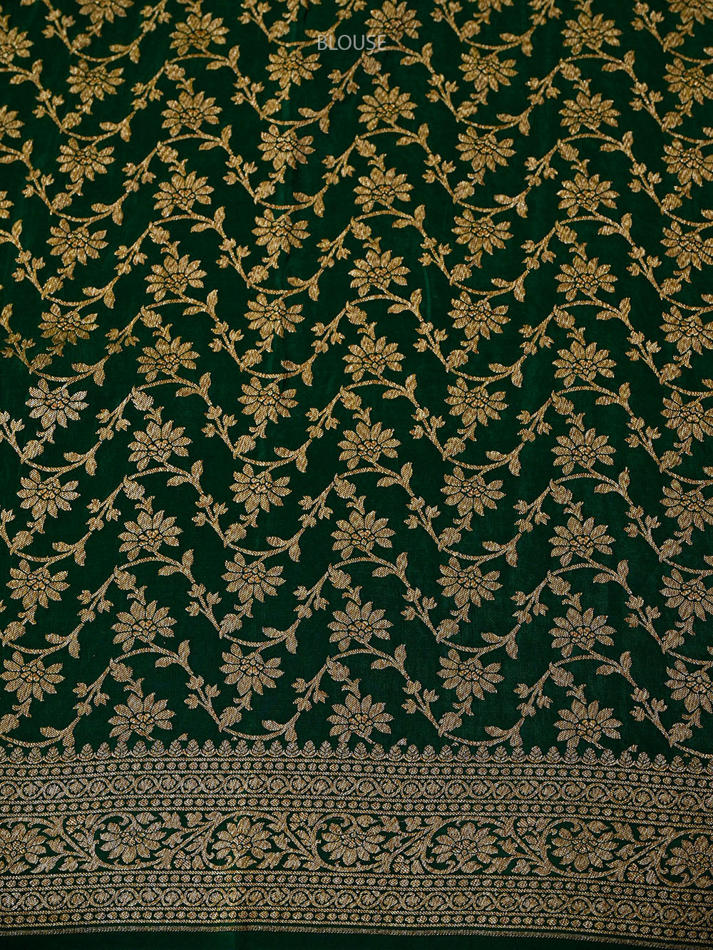 Bottle Green Zari Booti Crepe Silk Handloom Banarasi Saree - Sacred Weaves