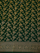 Bottle Green Zari Booti Crepe Silk Handloom Banarasi Saree - Sacred Weaves