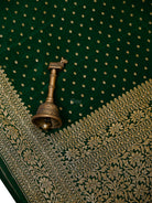 Bottle Green Zari Booti Crepe Silk Handloom Banarasi Saree - Sacred Weaves