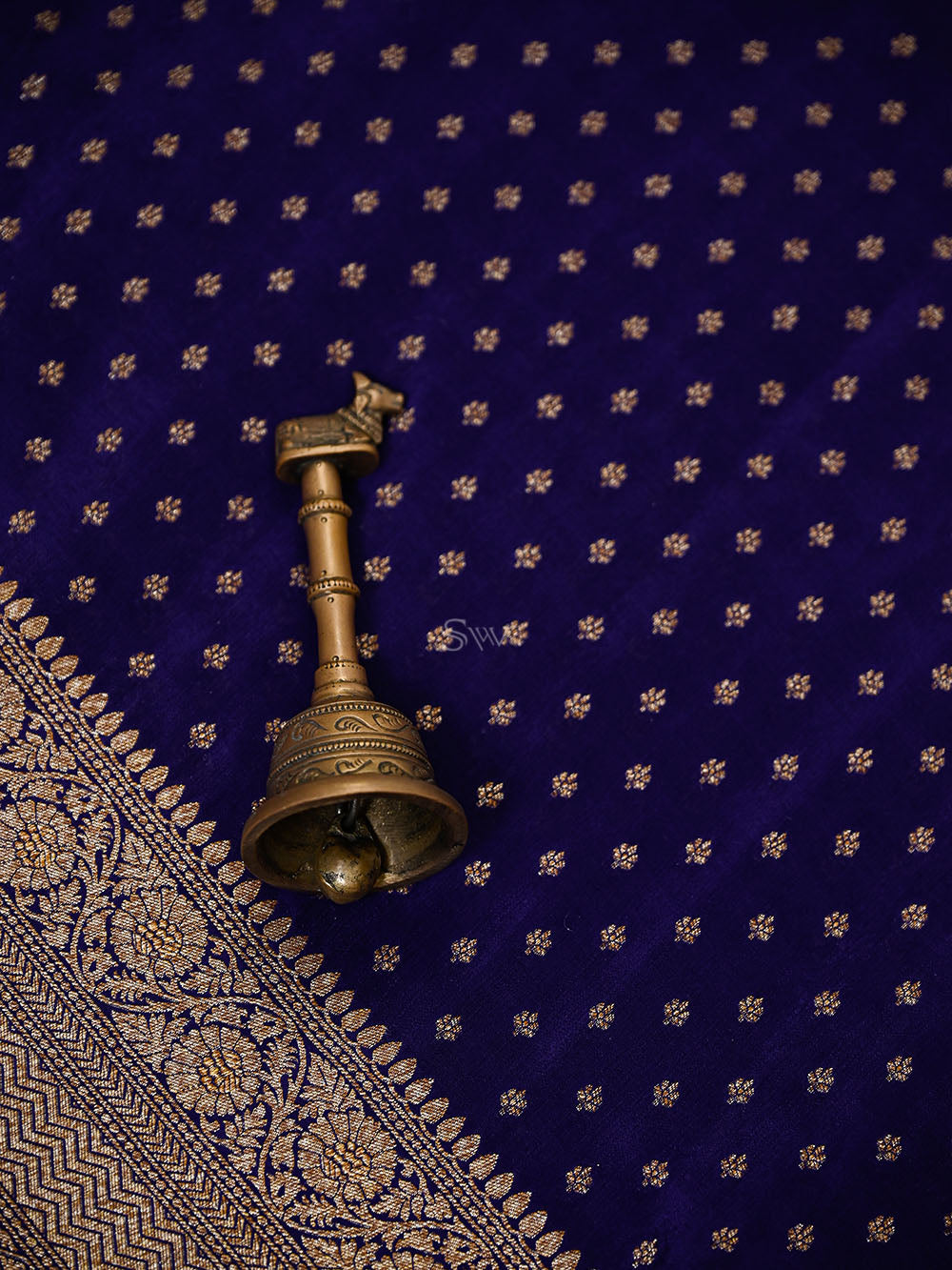 Navy Blue Booti Crepe Silk Handloom Banarasi Saree - Sacred Weaves