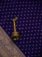 Navy Blue Booti Crepe Silk Handloom Banarasi Saree - Sacred Weaves