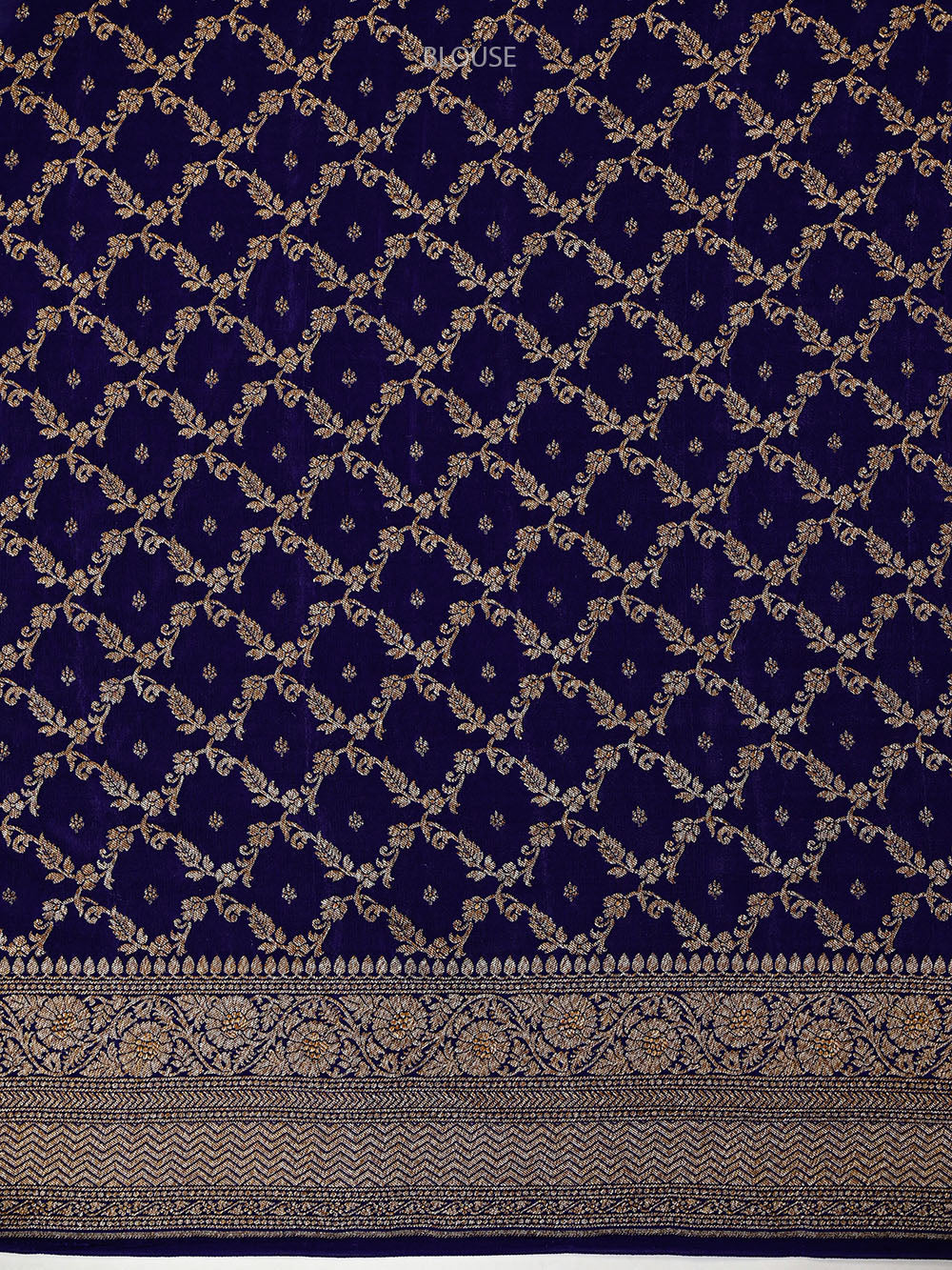 Navy Blue Booti Crepe Silk Handloom Banarasi Saree - Sacred Weaves