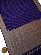 Navy Blue Booti Crepe Silk Handloom Banarasi Saree - Sacred Weaves