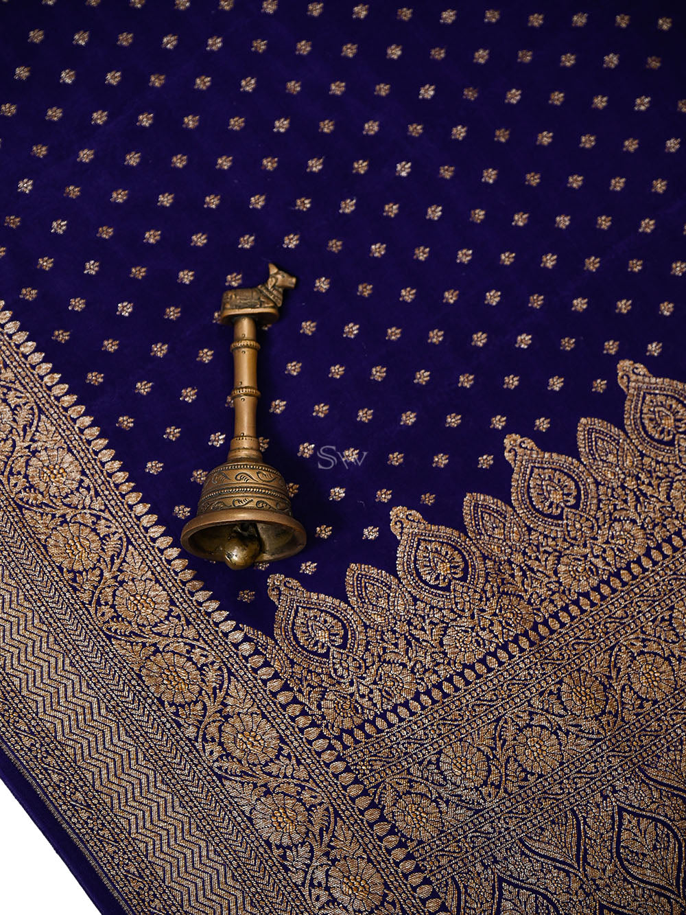 Navy Blue Booti Crepe Silk Handloom Banarasi Saree - Sacred Weaves