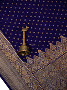 Navy Blue Booti Crepe Silk Handloom Banarasi Saree - Sacred Weaves