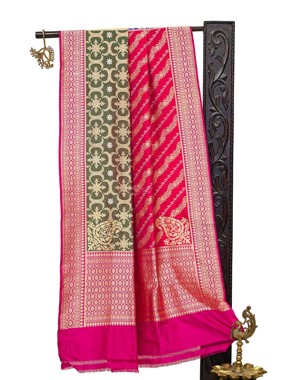 Pink Rangkat Katan Silk Handloom Banarasi Dupatta - Sacred Weaves