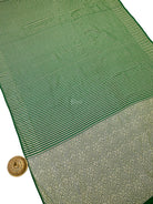 Bottle Green Zari Stripe Crepe Silk Handloom Banarasi Saree - Sacred Weaves
