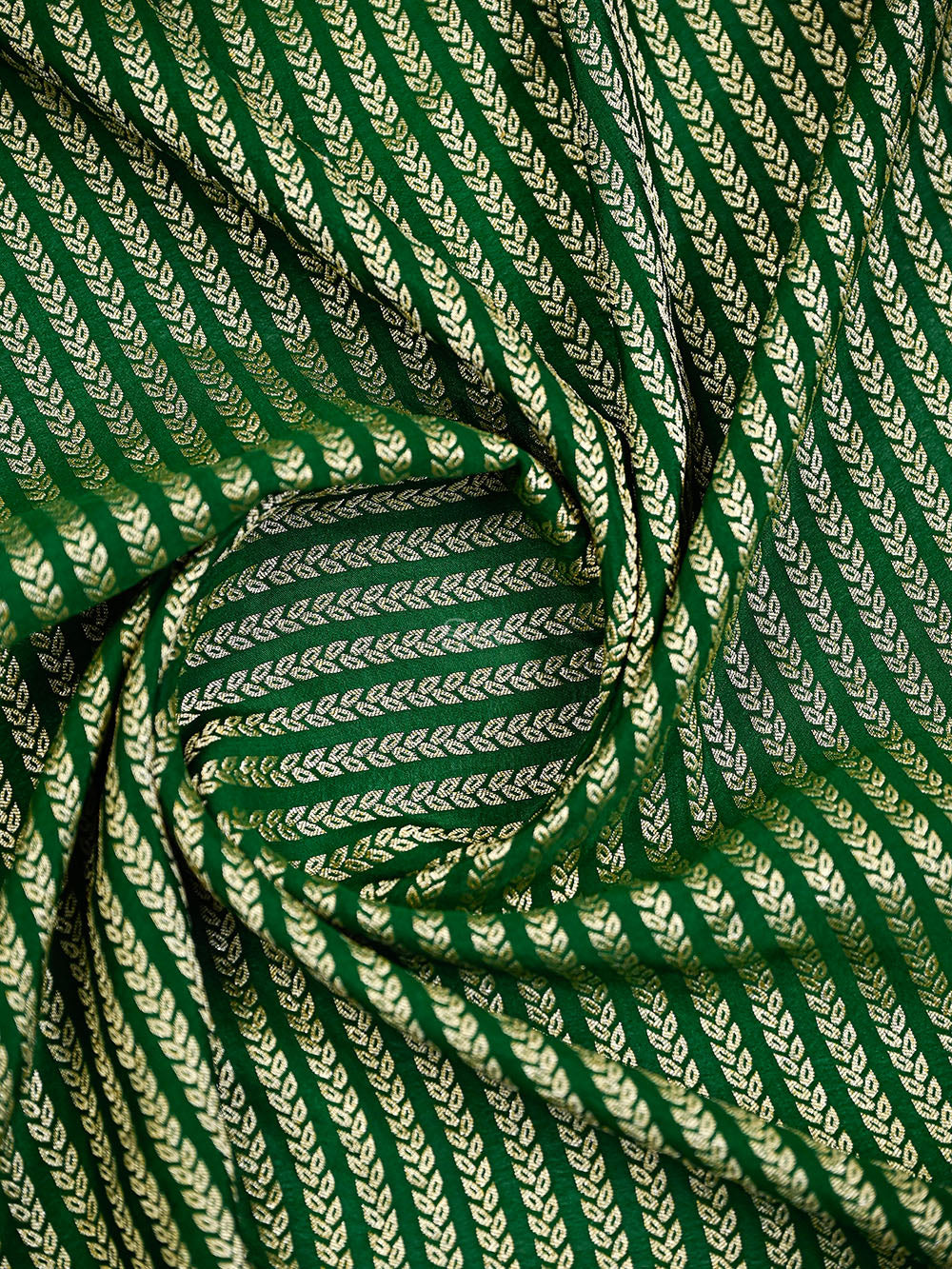 Bottle Green Zari Stripe Crepe Silk Handloom Banarasi Saree - Sacred Weaves