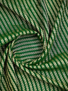 Bottle Green Zari Stripe Crepe Silk Handloom Banarasi Saree - Sacred Weaves