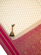 Cream Zari Booti Crepe Silk Handloom Banarasi Saree - Sacred Weaves