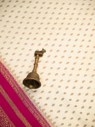 Cream Zari Booti Crepe Silk Handloom Banarasi Saree - Sacred Weaves