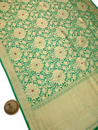 Bottle Green Floral Meenakari Silk Brocade Handloom Banarasi Saree - Sacred Weaves