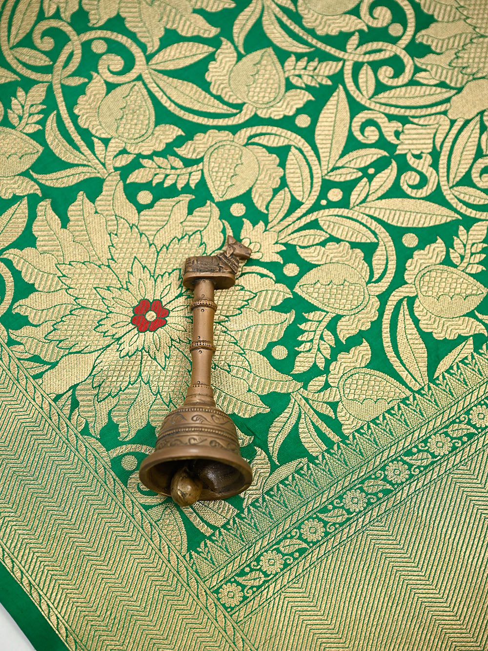 Bottle Green Floral Meenakari Silk Brocade Handloom Banarasi Saree - Sacred Weaves