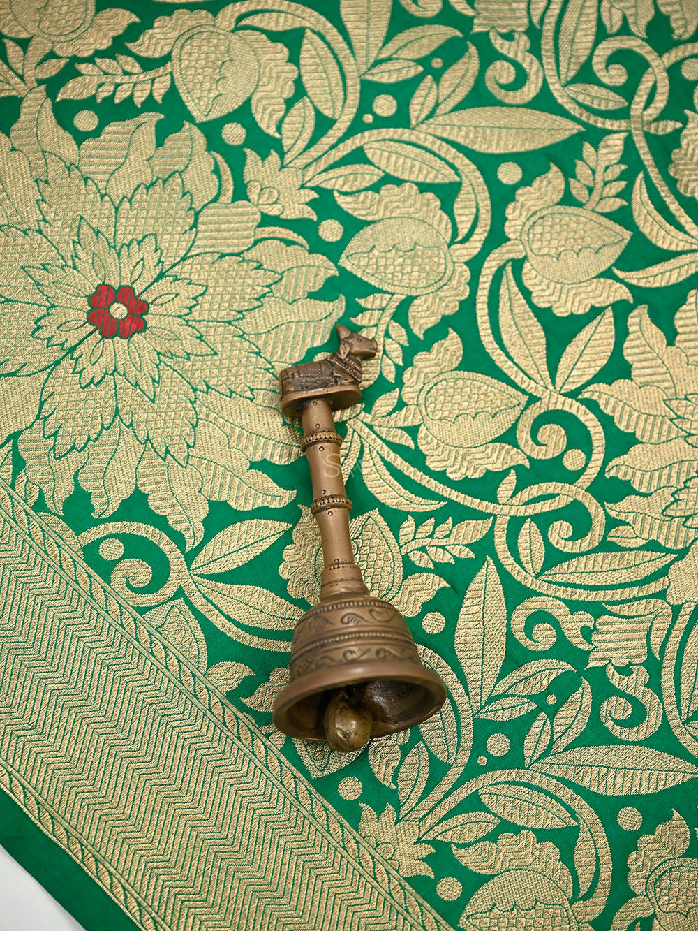 Bottle Green Floral Meenakari Silk Brocade Handloom Banarasi Saree - Sacred Weaves