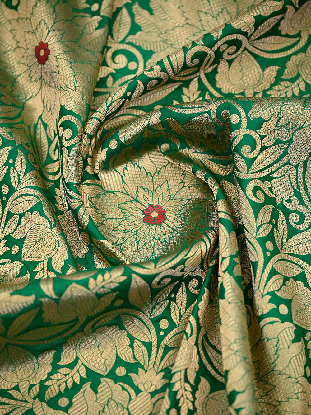 Bottle Green Floral Meenakari Silk Brocade Handloom Banarasi Saree - Sacred Weaves