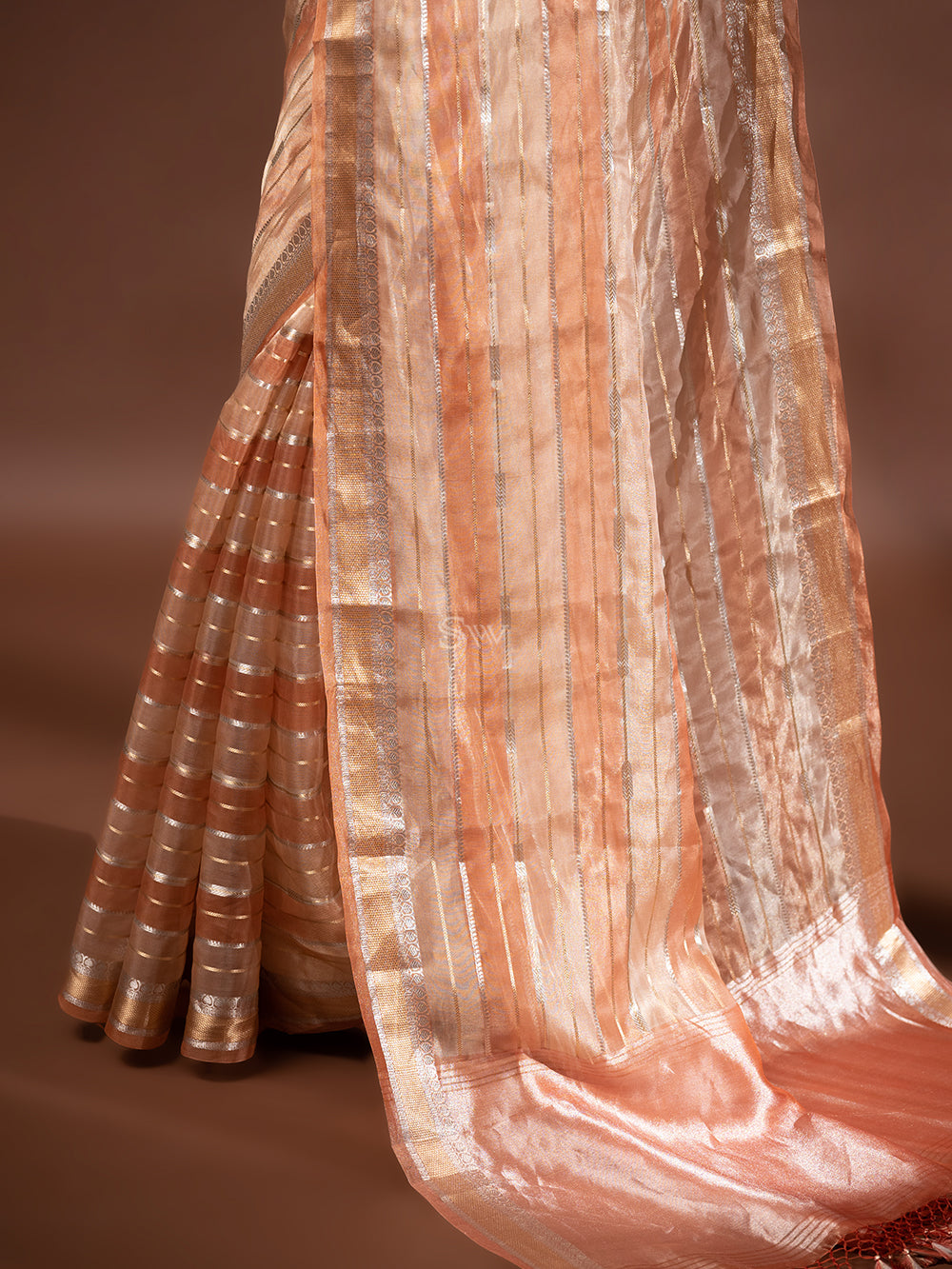 Pastel Peach Tissue Rangkat Handloom Banarasi Saree - Sacred Weaves