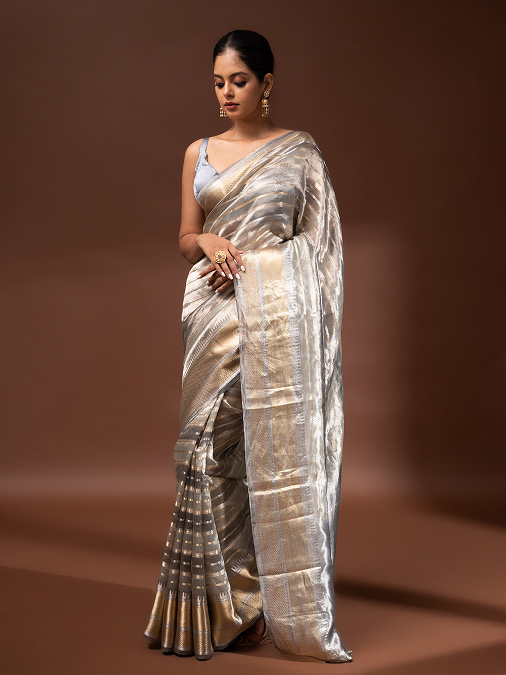 Grey Tissue Rangkat Handloom Banarasi Saree - Sacred Weaves