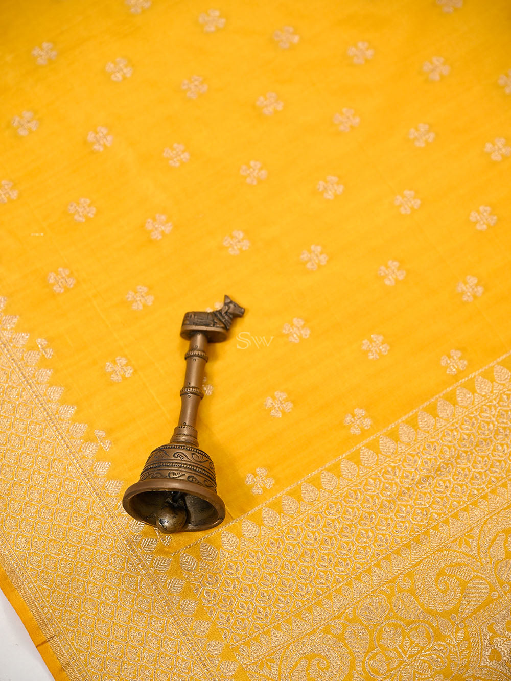 Yellow Floral Booti Katan Silk Handloom Banarasi Suit - Sacred Weaves