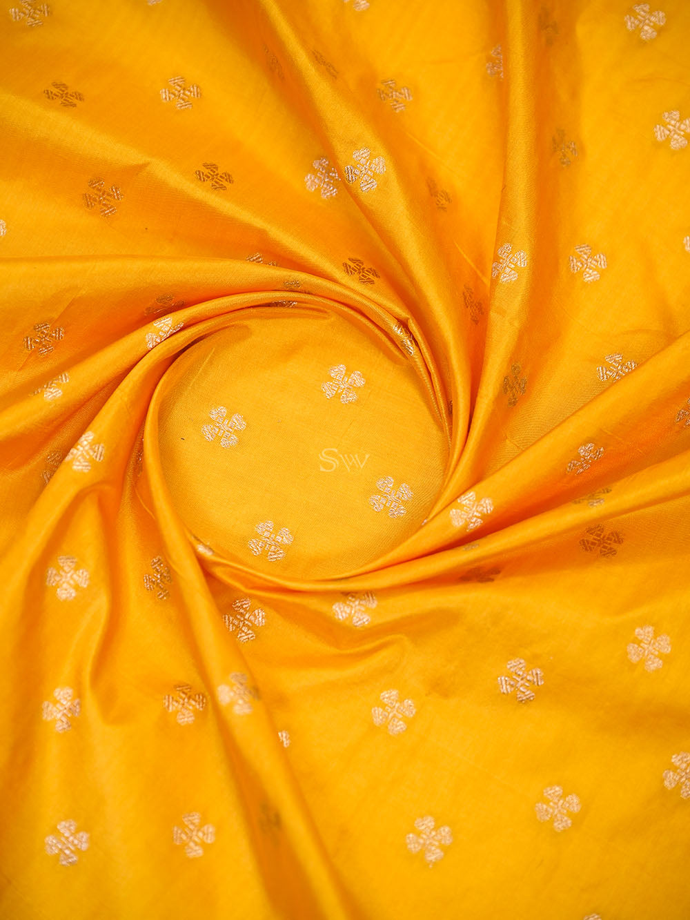 Yellow Floral Booti Katan Silk Handloom Banarasi Suit - Sacred Weaves
