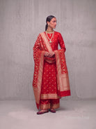 Red Meenakari Booti Katan Silk Handloom Banarasi Suit - Sacred Weaves