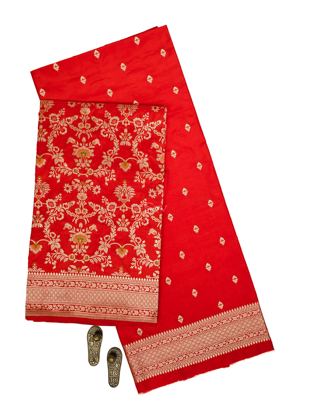 Red Meenakari Booti Katan Silk Handloom Banarasi Suit - Sacred Weaves