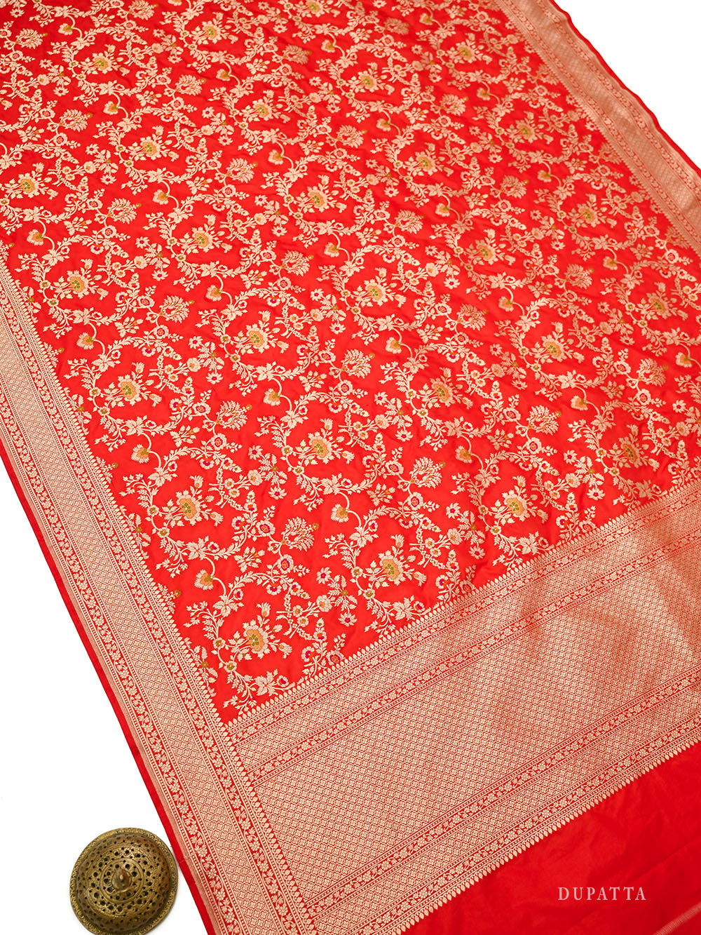 Red Meenakari Booti Katan Silk Handloom Banarasi Suit - Sacred Weaves