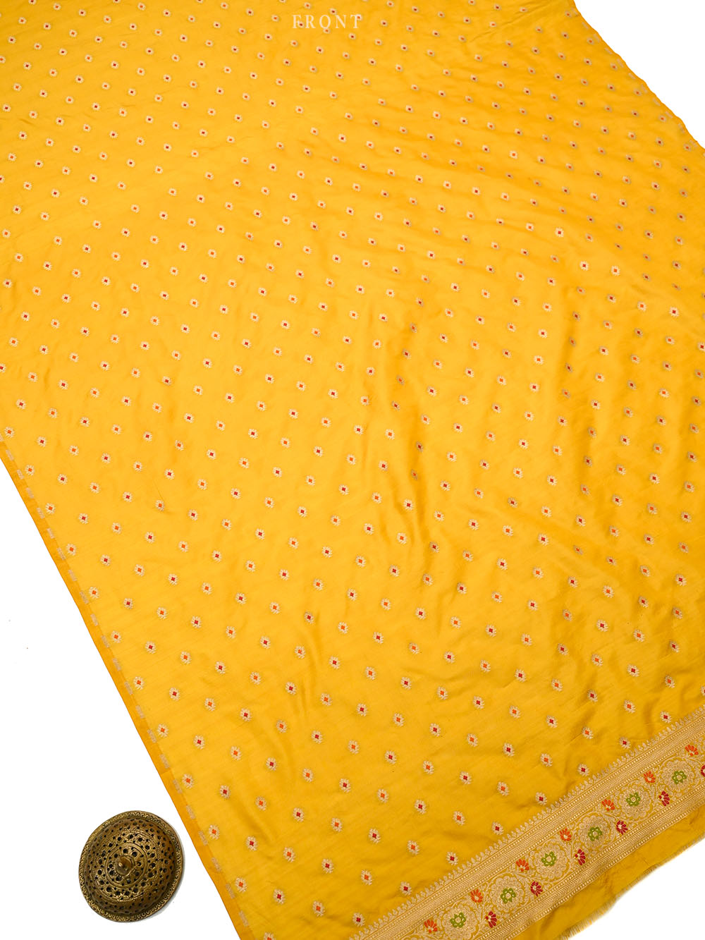 Yellow Meenakari Booti Katan Silk Handloom Banarasi Suit - Sacred Weaves