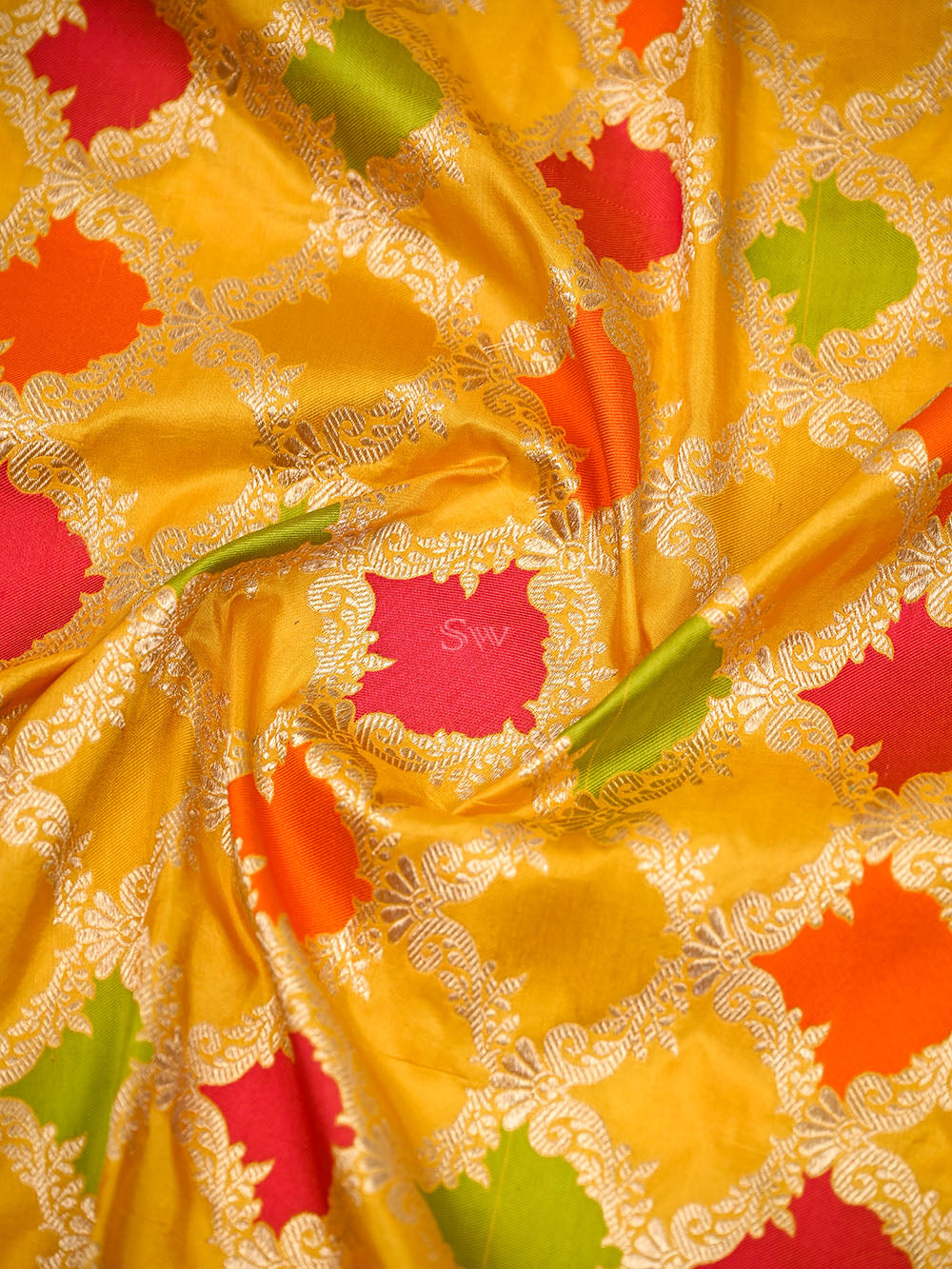 Yellow Meenakari Booti Katan Silk Handloom Banarasi Suit - Sacred Weaves