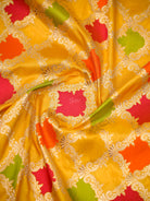 Yellow Meenakari Booti Katan Silk Handloom Banarasi Suit - Sacred Weaves