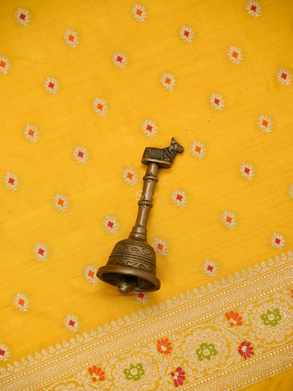 Yellow Meenakari Booti Katan Silk Handloom Banarasi Suit - Sacred Weaves