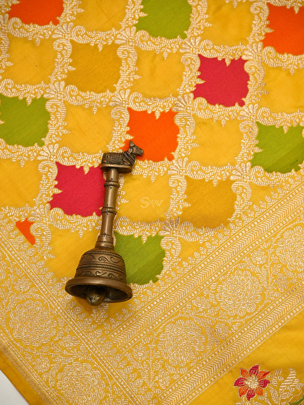Yellow Meenakari Booti Katan Silk Handloom Banarasi Suit - Sacred Weaves
