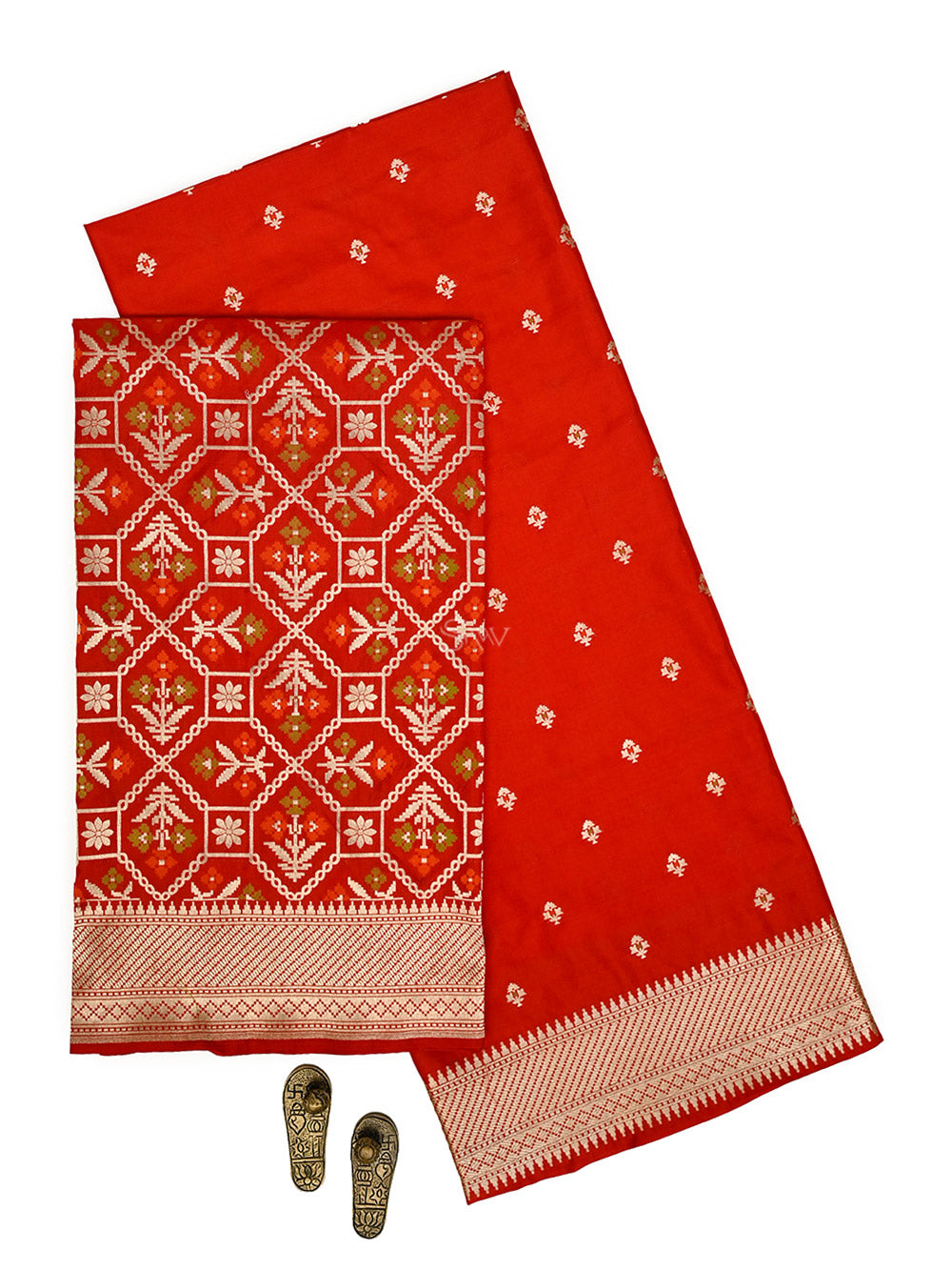 Red Booti Meenakari Katan Silk Handloom Banarasi Suit - Sacred Weaves