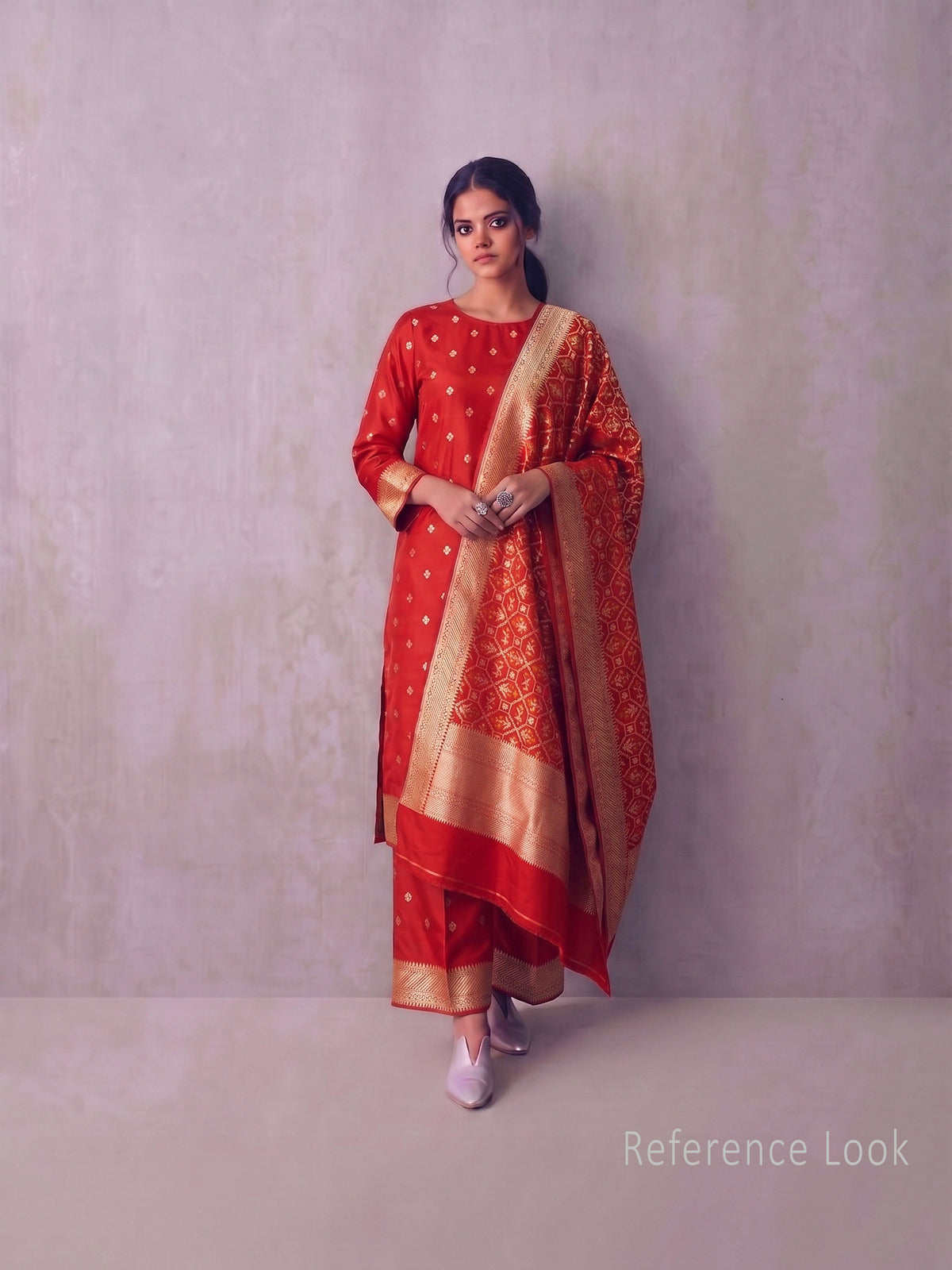 Red Booti Meenakari Katan Silk Handloom Banarasi Suit - Sacred Weaves