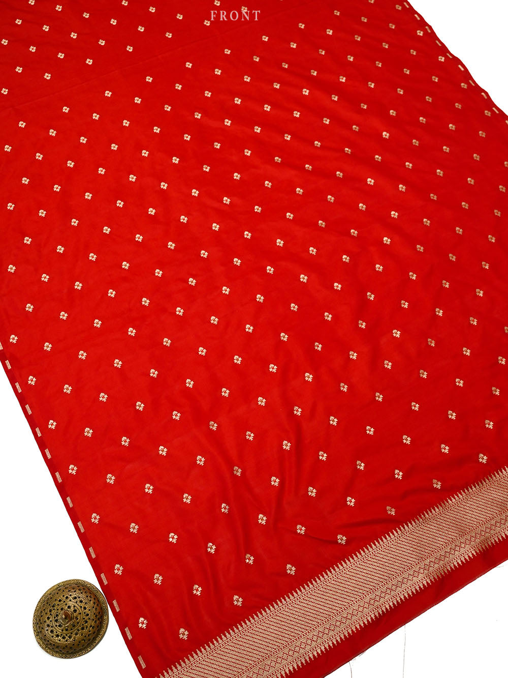 Red Booti Meenakari Katan Silk Handloom Banarasi Suit - Sacred Weaves