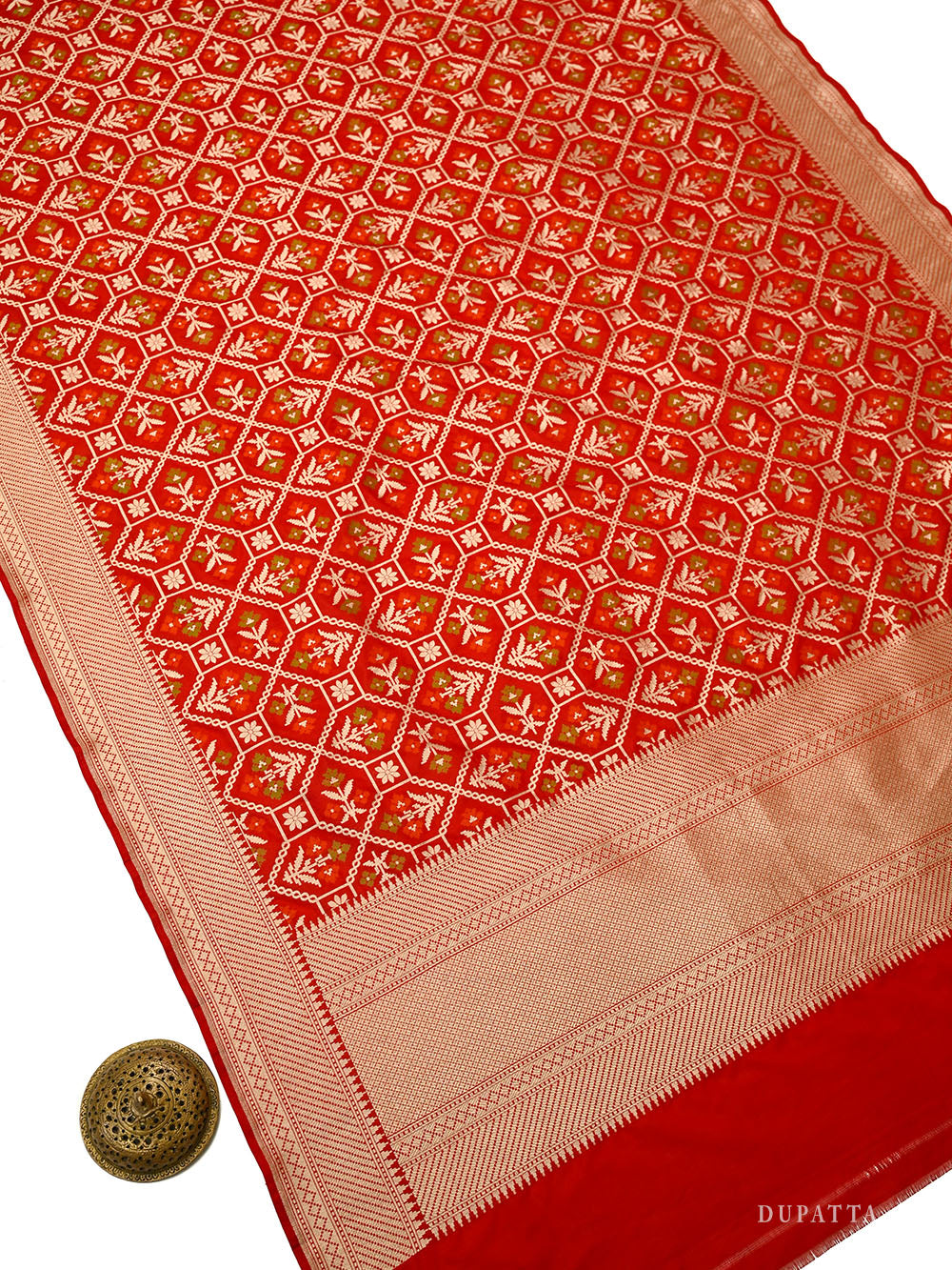 Red Booti Meenakari Katan Silk Handloom Banarasi Suit - Sacred Weaves