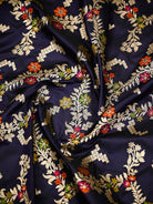 Navy Blue Meenakari Booti Katan Silk Handloom Banarasi Suit - Sacred Weaves