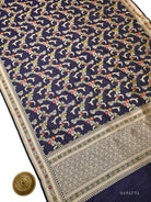 Navy Blue Meenakari Booti Katan Silk Handloom Banarasi Suit - Sacred Weaves
