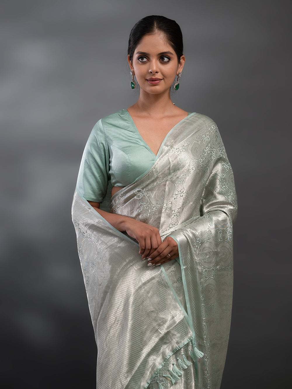 Pastel Aqua Blue Tissue Brocade Handloom Banarasi Saree - Sacred Weaves