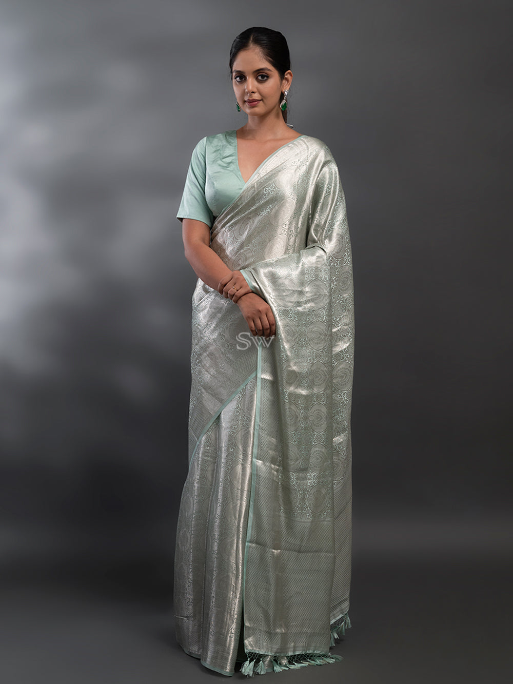 Pastel Aqua Blue Tissue Brocade Handloom Banarasi Saree - Sacred Weaves