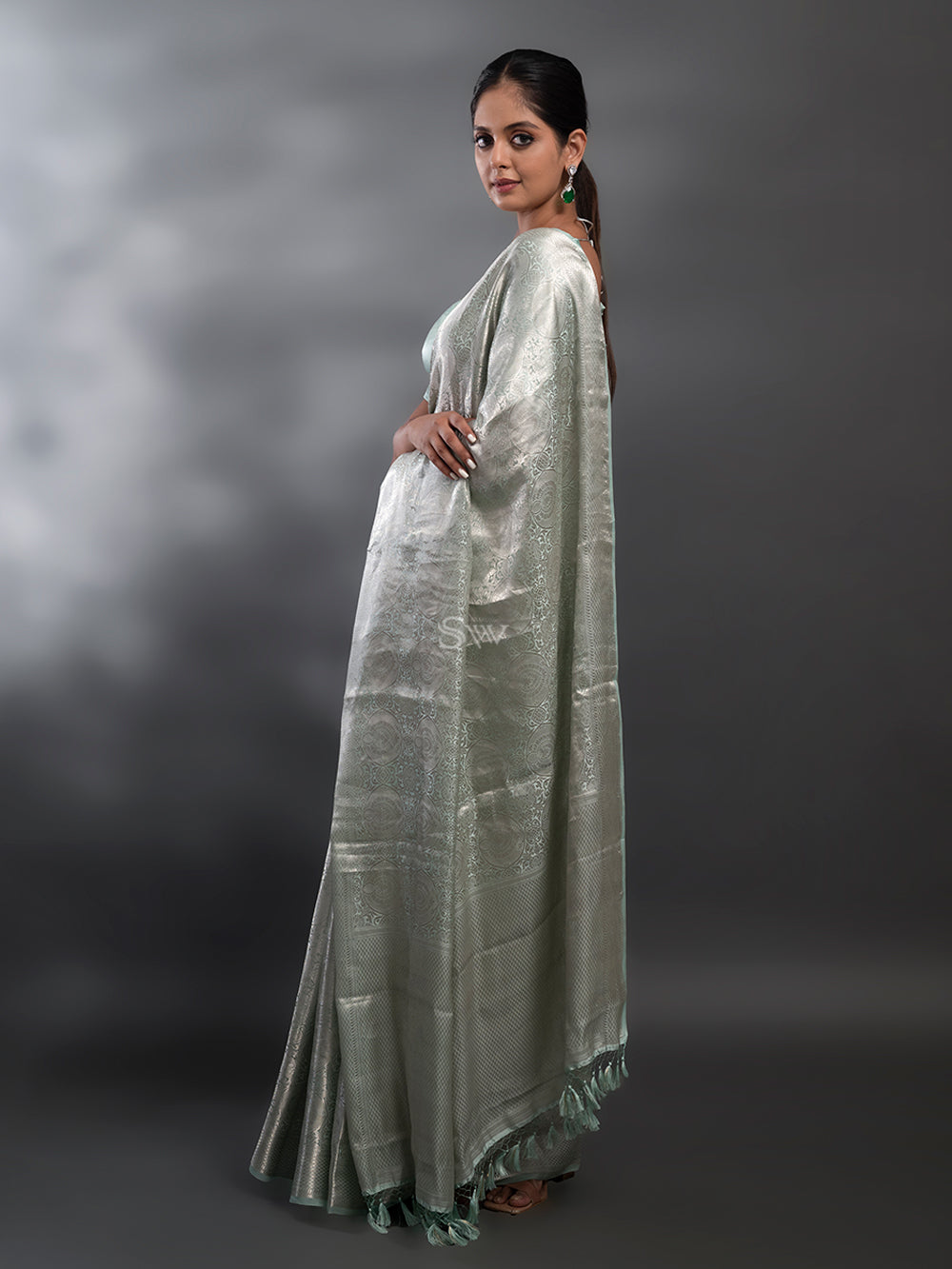 Pastel Aqua Blue Tissue Brocade Handloom Banarasi Saree - Sacred Weaves