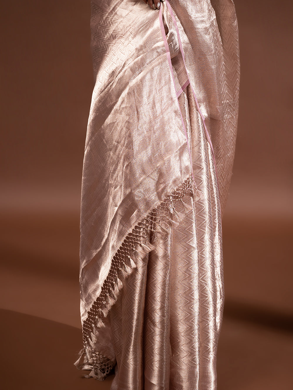 Pastel Pink Tissue Brocade Handloom Banarasi Saree - Sacred Weaves